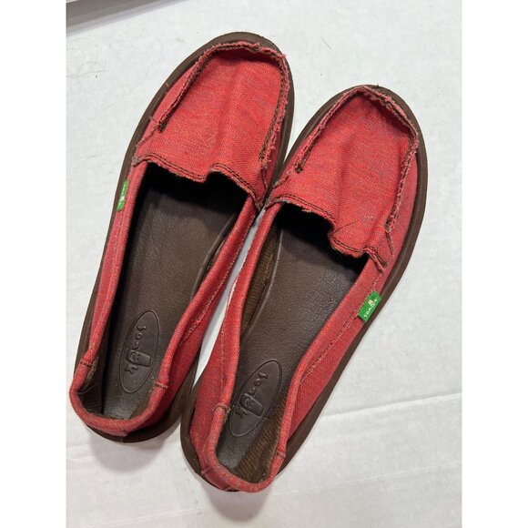 Sanuk womens Red Washed Canvas Loafers Size 6 - Picture 3 of 9